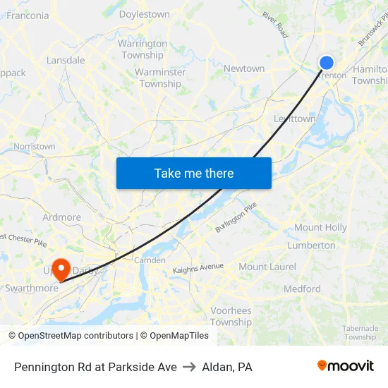 Pennington Rd at Parkside Ave to Aldan, PA map