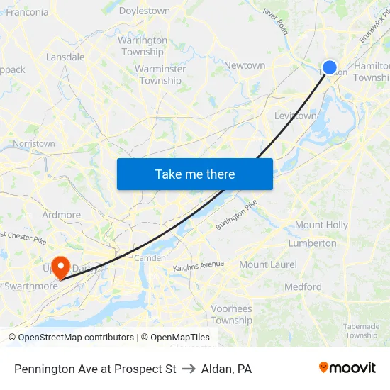 Pennington Ave at Prospect St to Aldan, PA map