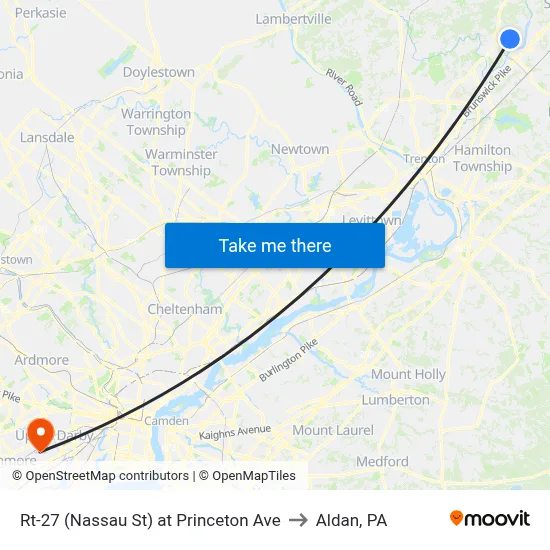 Rt-27 (Nassau St) at Princeton Ave to Aldan, PA map