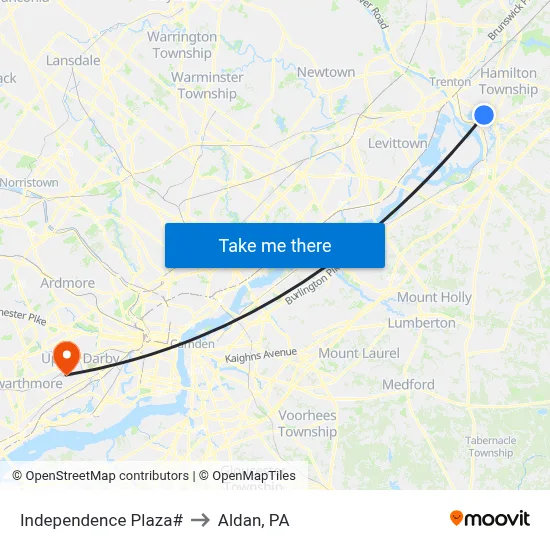Independence Plaza# to Aldan, PA map