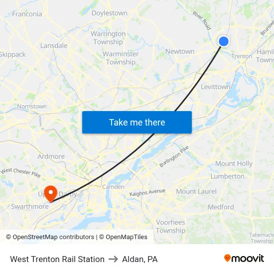 West Trenton Rail Station to Aldan, PA map