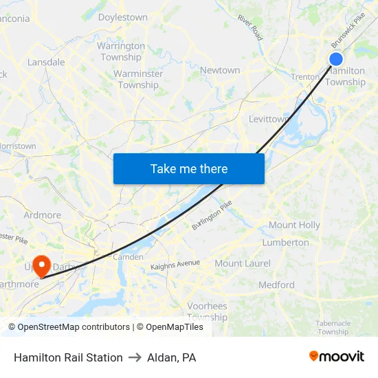 Hamilton Rail Station to Aldan, PA map