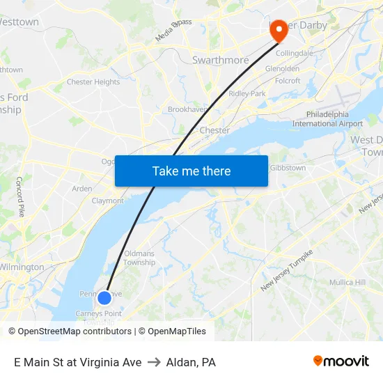 E Main St at Virginia Ave to Aldan, PA map
