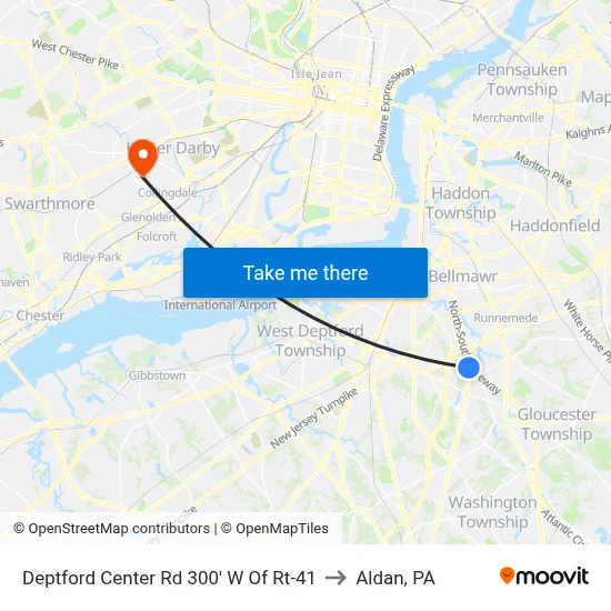 Deptford Center Rd 300' W Of Rt-41 to Aldan, PA map