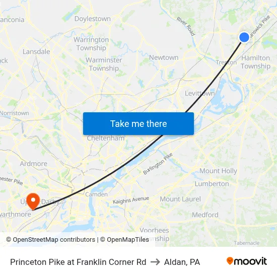 Princeton Pike at Franklin Corner Rd to Aldan, PA map