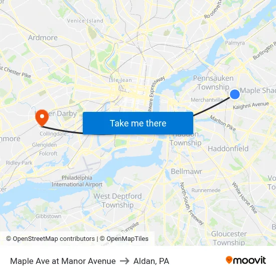 Maple Ave at Manor Avenue to Aldan, PA map