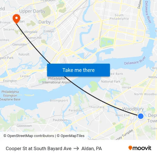 Cooper St at South Bayard Ave to Aldan, PA map