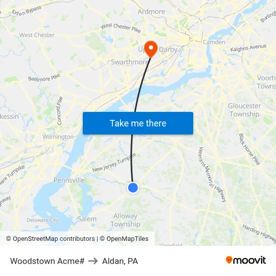 Woodstown Acme# to Aldan, PA map