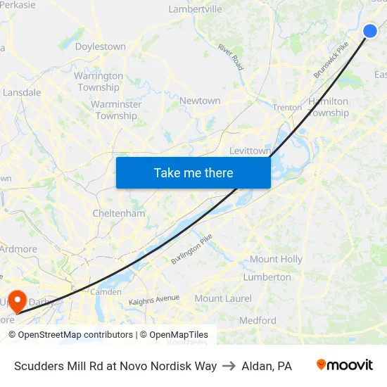 Scudders Mill Rd at Novo Nordisk Way to Aldan, PA map