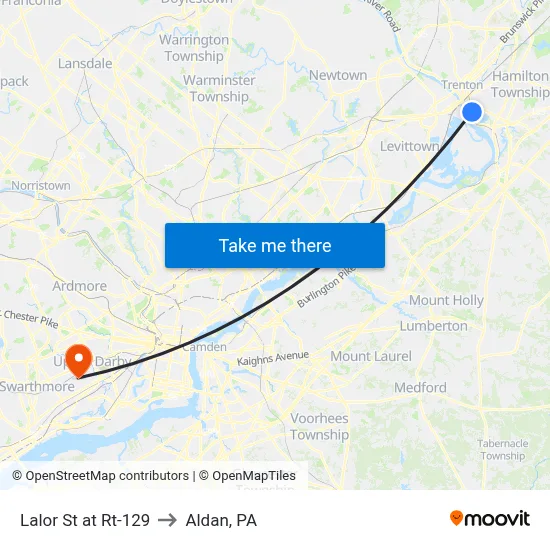 Lalor St at Rt-129 to Aldan, PA map