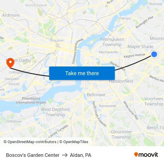 Boscov's Garden Center to Aldan, PA map
