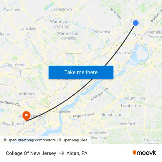College Of New Jersey to Aldan, PA map
