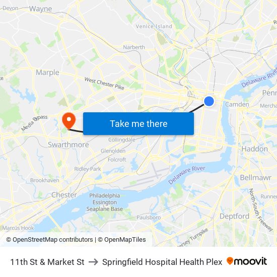 11th St & Market St to Springfield Hospital Health Plex map