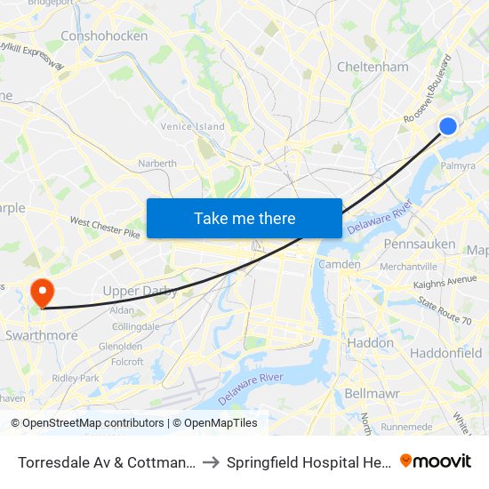 Torresdale Av & Cottman Av Loop to Springfield Hospital Health Plex map