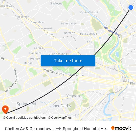 Chelten Av & Germantown Av - FS to Springfield Hospital Health Plex map