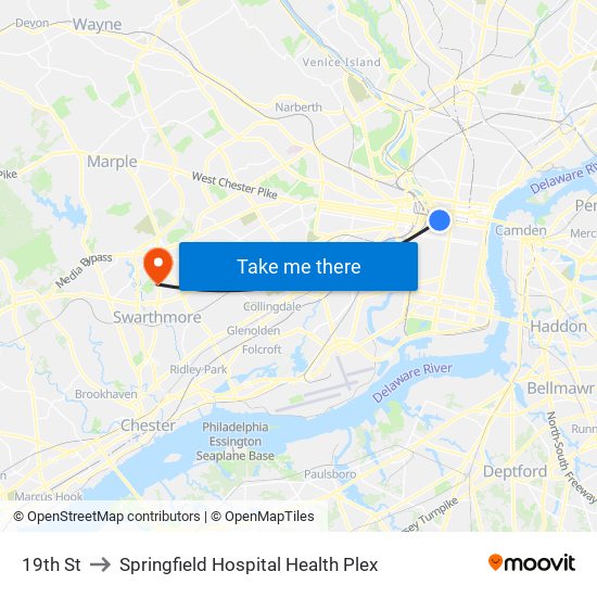 19th St to Springfield Hospital Health Plex map