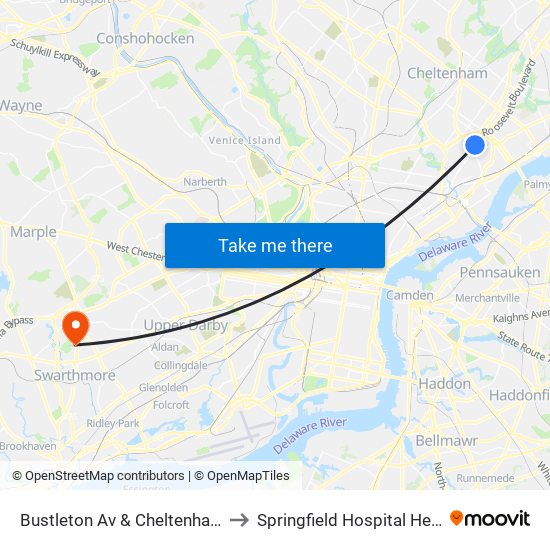 Bustleton Av & Cheltenham Av - Fs to Springfield Hospital Health Plex map