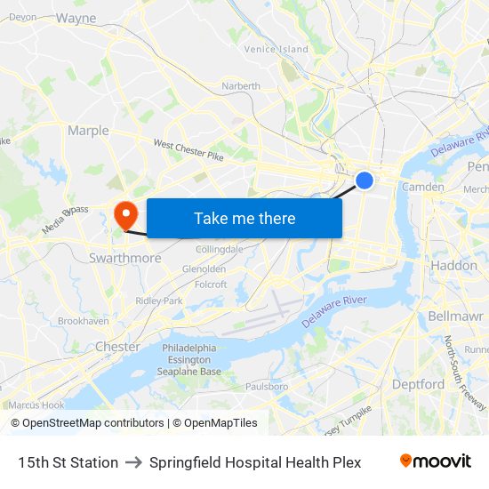 15th St Station to Springfield Hospital Health Plex map
