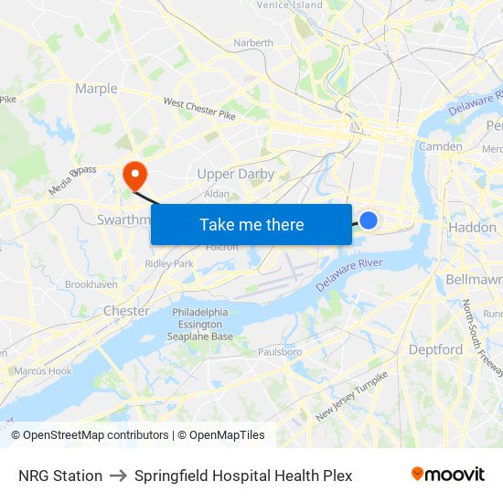 NRG Station to Springfield Hospital Health Plex map