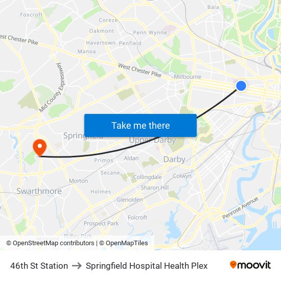 46th St Station to Springfield Hospital Health Plex map