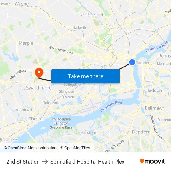 2nd St Station to Springfield Hospital Health Plex map