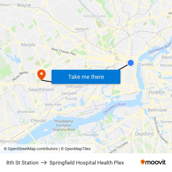 8th St Station to Springfield Hospital Health Plex map