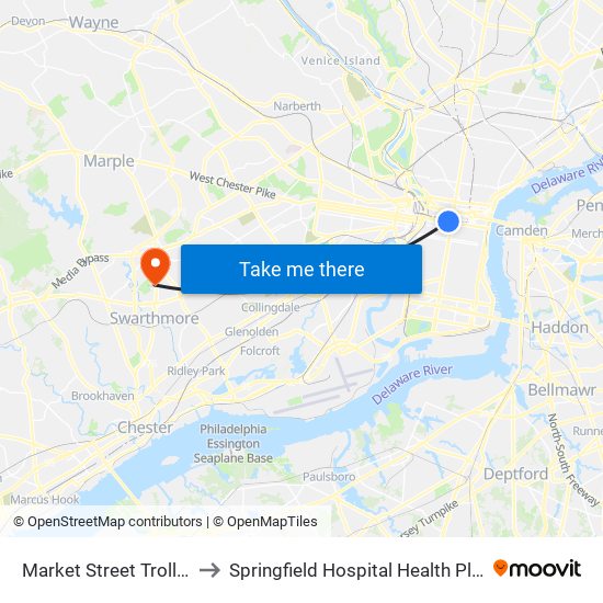 Market Street Trolley to Springfield Hospital Health Plex map