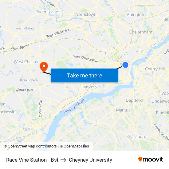 Race Vine Station - Bsl to Cheyney University map