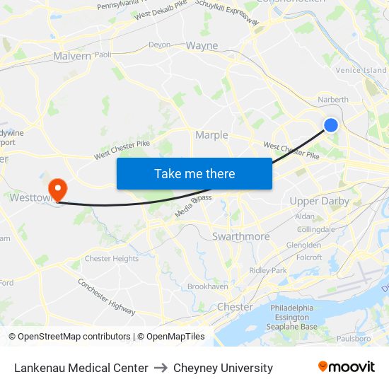 Lankenau Medical Center to Cheyney University map