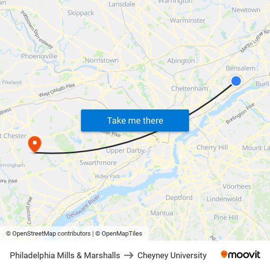 Philadelphia Mills & Marshalls to Cheyney University map