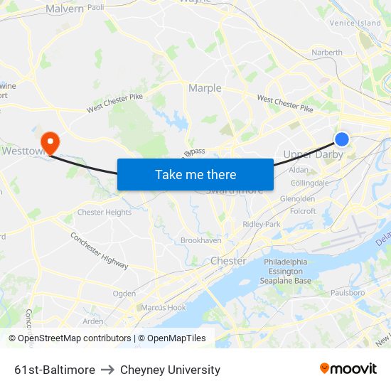 61st-Baltimore to Cheyney University map