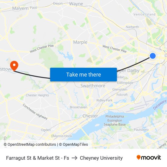 Farragut St & Market St - Fs to Cheyney University map