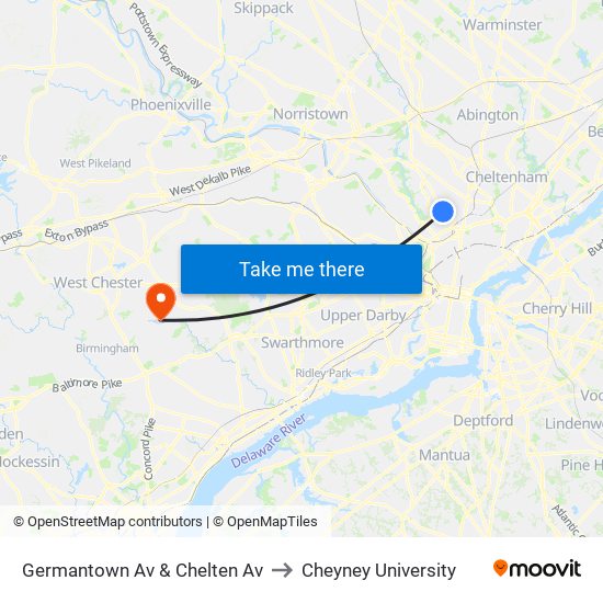 Germantown Av & Chelten Av to Cheyney University map