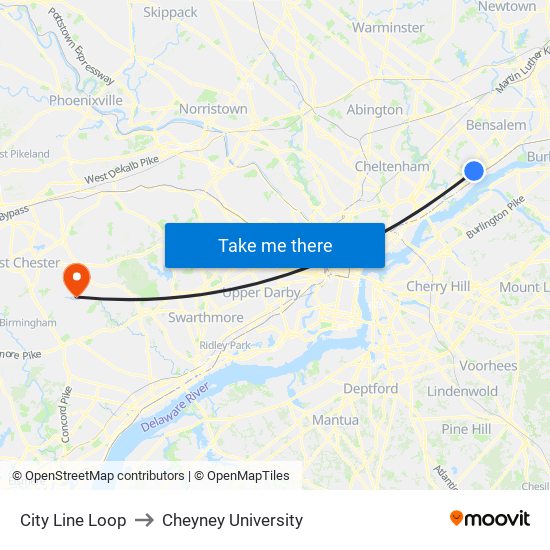 City Line Loop to Cheyney University map