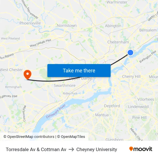 Torresdale Av & Cottman Av to Cheyney University map