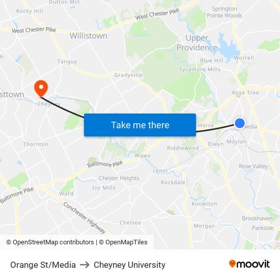 Orange St/Media to Cheyney University map