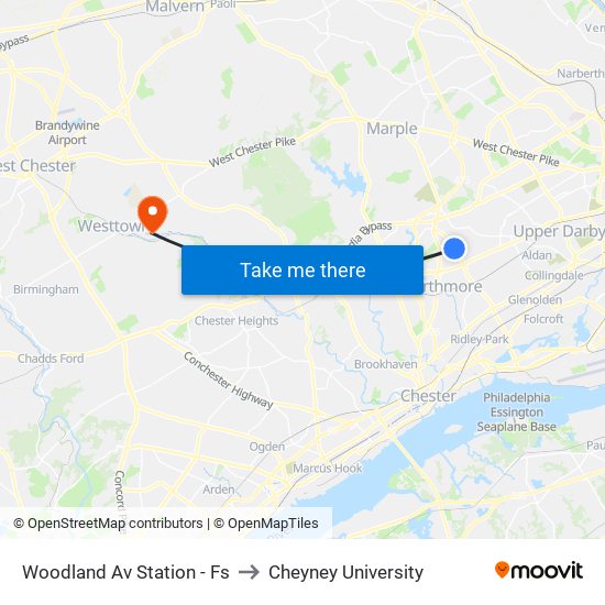 Woodland Av Station - Fs to Cheyney University map