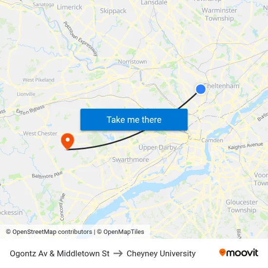 Ogontz Av & Middletown St to Cheyney University map