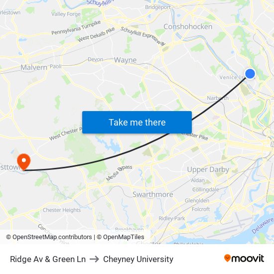 Ridge Av & Green Ln to Cheyney University map