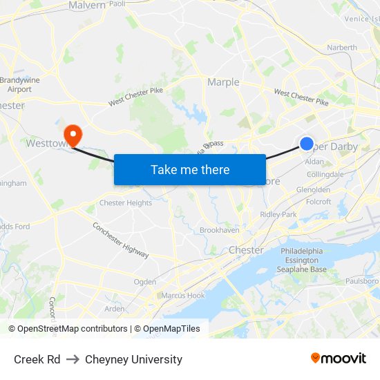 Creek Rd to Cheyney University map