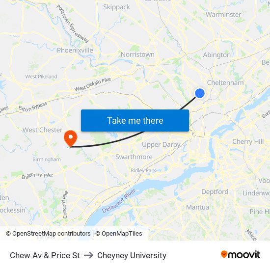 Chew Av & Price St to Cheyney University map