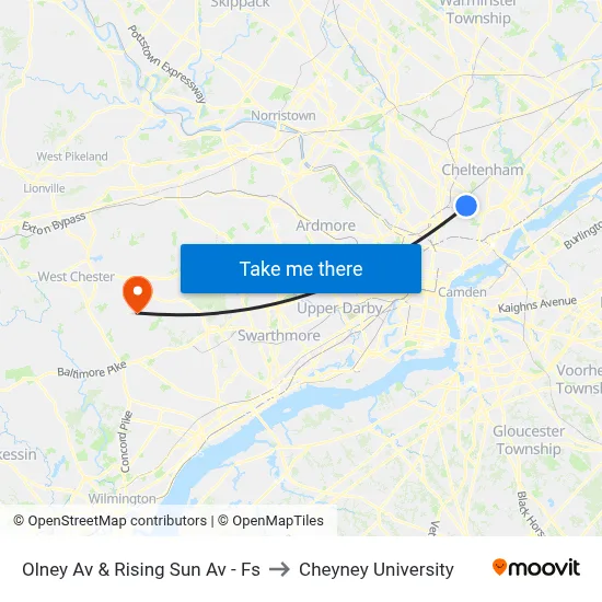 Olney Av & Rising Sun Av - Fs to Cheyney University map