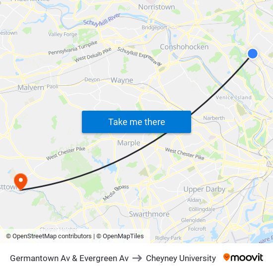 Germantown Av & Evergreen Av to Cheyney University map