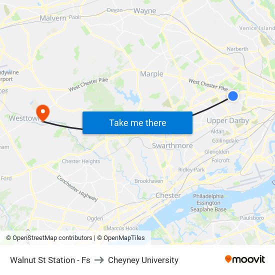 Walnut St Station - Fs to Cheyney University map