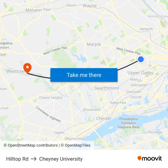 Hilltop Rd to Cheyney University map