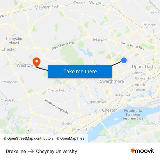 Drexeline to Cheyney University map