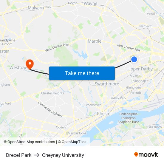 Drexel Park to Cheyney University map