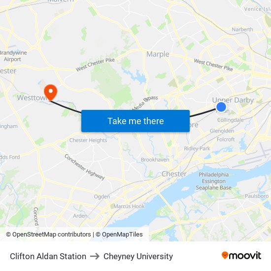 Clifton Aldan Station to Cheyney University map