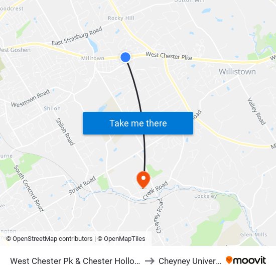 West Chester Pk & Chester Hollow - FS to Cheyney University map