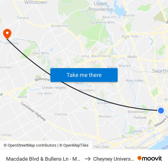 Macdade Blvd & Bullens Ln - Mbfs to Cheyney University map